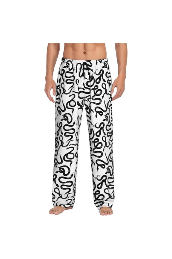 Hand Drawn Snake Print Pajama Pants for Men,Men’s Pajama Bottoms,Mens PJ Pants with Pockets & Button Fly-Large