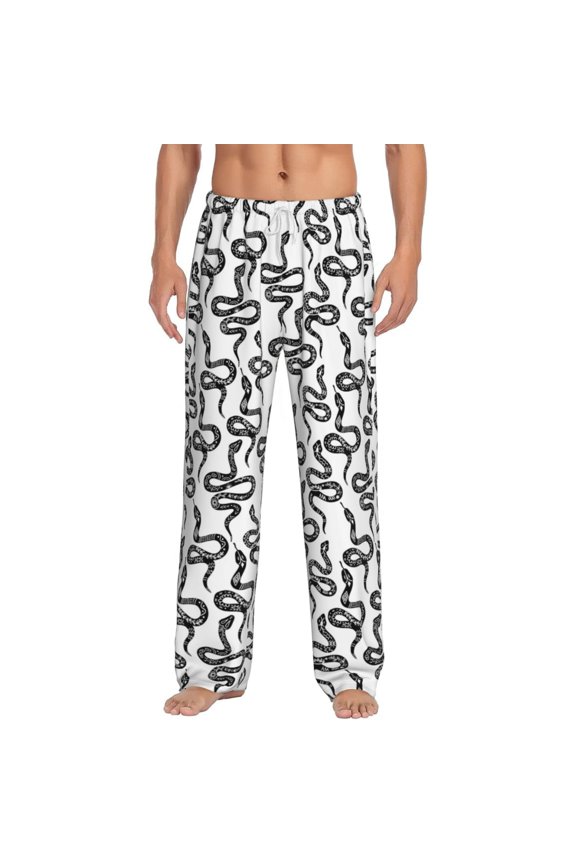 Hand Drawn Snake Print Pajama Pants for Men,Men’s Pajama Bottoms,Mens PJ Pants with Pockets & Button Fly-Medium
