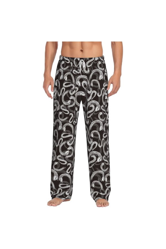 Hand Drawn Snake Print Pajama Pants for Men,Men’s Pajama Bottoms,Mens PJ Pants with Pockets & Button Fly-Medium