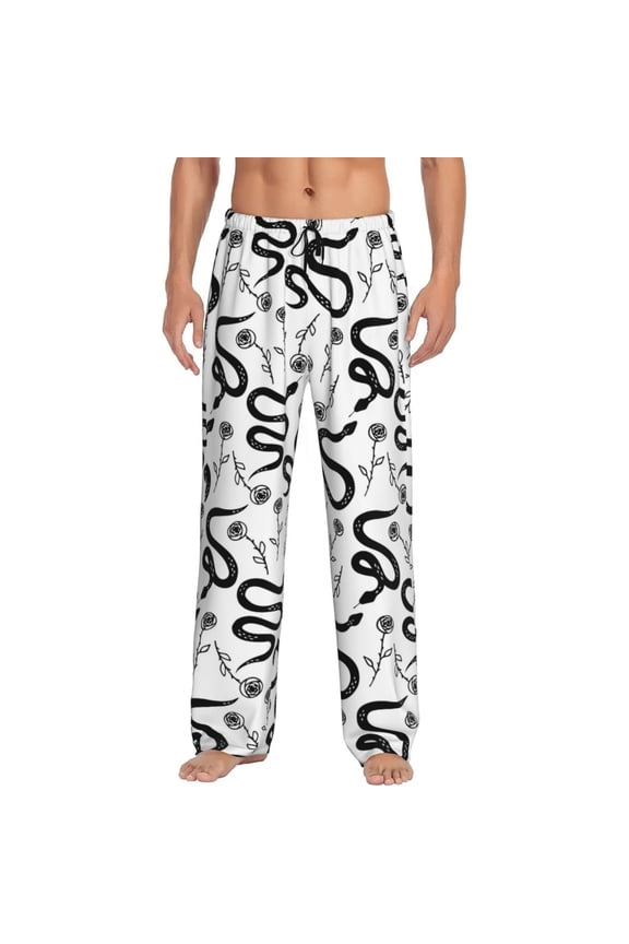 Hand Drawn Snake Print Pajama Pants for Men,Men’s Pajama Bottoms,Mens PJ Pants with Pockets & Button Fly-XX-Large