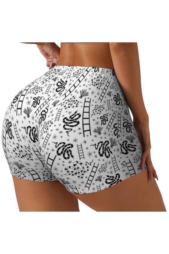 Hand Drawn Snake Print Women's Biker Shorts,Workout Gym Shorts,Scrunch Shorts,Tummy Control Hidden Scrunch Running Yoga Shorts-Small