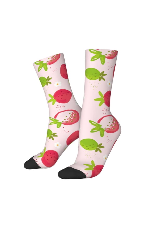 Hand Drawn Strawberry Print Adult Socks for Men & Women,Calf Socks, Ankle Socks,Boots Socks,Breathable Casual Sock,Unisex Crew Socks