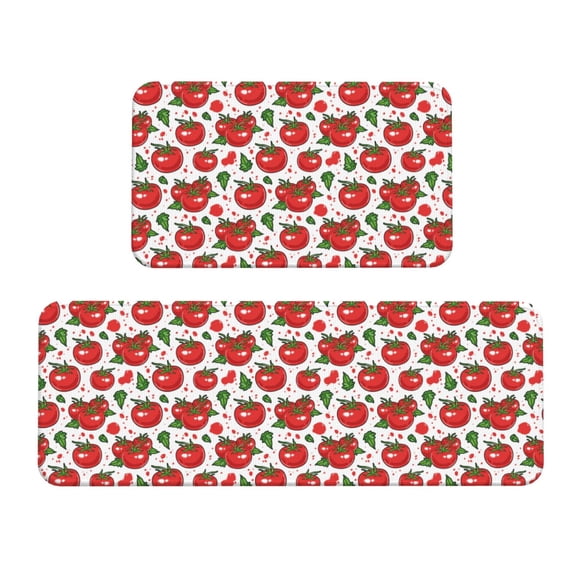 Logiee Hand Drawn Tomatoes Print Kitchen Mats for Floor Sets of 2,Waterproof Kitchen Rugs,Non Slip Comfort Standing Mat Rug for Home,Runner,Sink,Office,Laundry