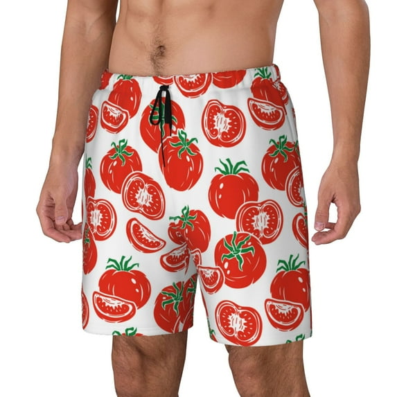 Logiee Hand Drawn Tomatoes Print Men's Swim Trunk,Quick Dry Board Shorts ,Men's Swim Trunks with Compression Liner, Bathing Suits with Pockets-Medium
