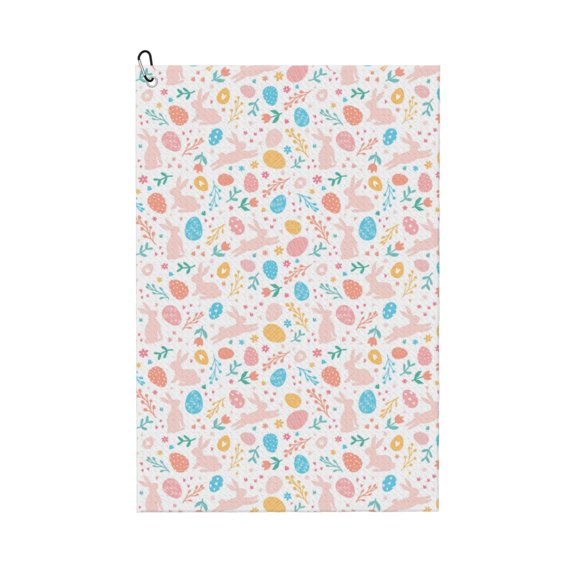 Logiee Happy Easter Print Golf Towels,16" x 24" Portable Golf Towel for Golf Bag with Carabiner Clip to Quickly Remove Sand,Mud and Sweat