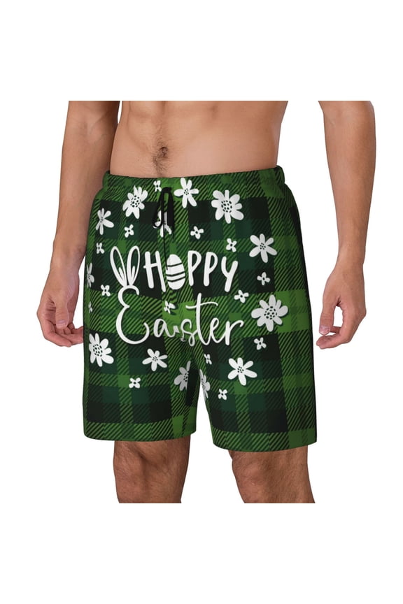 Happy Easter Print Men's Swim Trunk,Quick Dry Board Shorts ,Men's Swim Trunks with Compression Liner, Bathing Suits with Pockets-Small