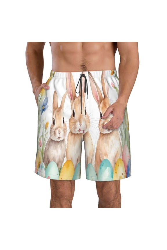 Happy Easter Print Mens Swim Trunks Quick Dry Board Shorts,Breathable Hawaii Beach Shorts Swimwear Bathing Suits-Small