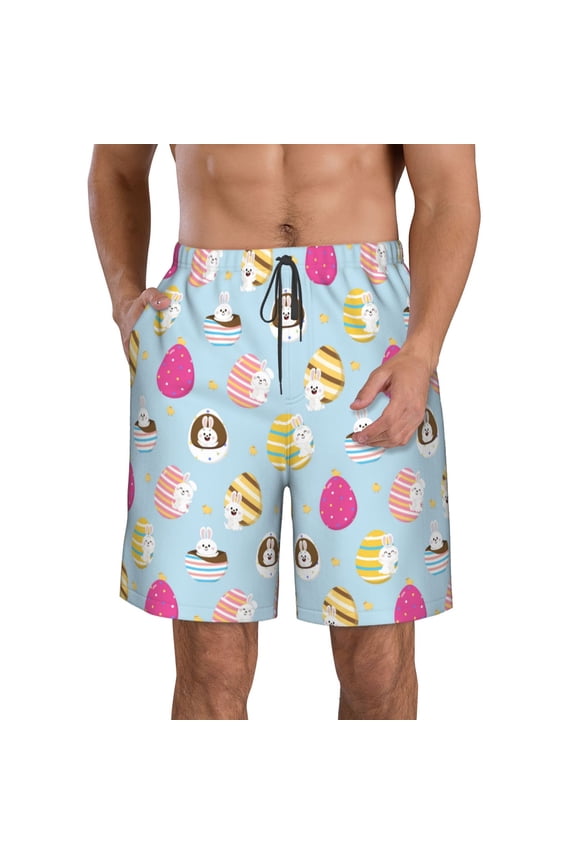 Happy Easter Print Mens Swim Trunks Quick Dry Board Shorts,Breathable Hawaii Beach Shorts Swimwear Bathing Suits-X-Large