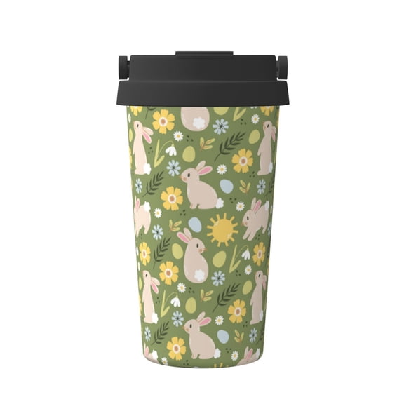 Logiee Happy Easter Print Stainless Steel Coffee Tumbler, Travel Coffee Mug, Insulated Coffee Mug with Lid, Spill Proof Coffee Cup, Portable Thermal Mug