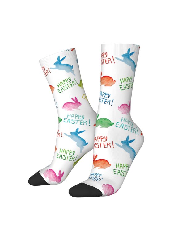 Happy Easter Rabbit Print Adult Socks for Men & Women,Calf Socks, Ankle Socks,Boots Socks,Breathable Casual Sock,Unisex Crew Socks