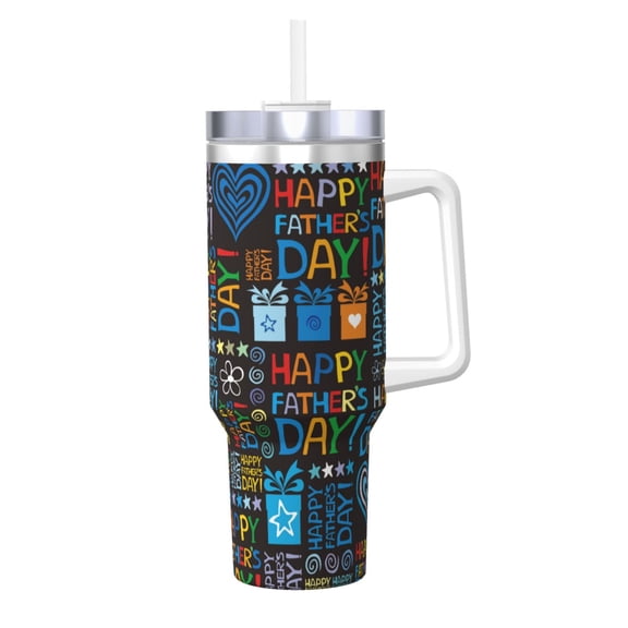 Logiee Happy Father Day Print 40OZ Ice Bully Cup with Handle and Straw, Double Wall Stainless Steel Tumbler,Travel Coffee Cup with Lid, Summer Insulation and Cooling Cup