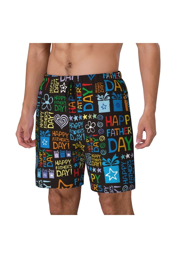 Happy Father Day Print Men's Swim Trunk,Quick Dry Board Shorts ,Men's Swim Trunks with Compression Liner, Bathing Suits with Pockets-Large
