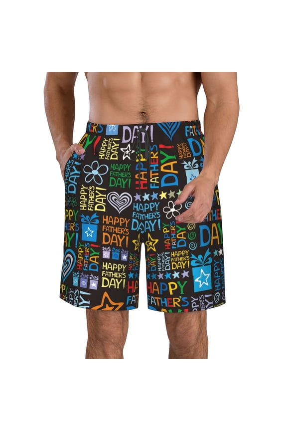 Happy Father Day Print Mens Swim Trunks Quick Dry Board Shorts,Breathable Hawaii Beach Shorts Swimwear Bathing Suits-Small