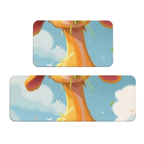 Logiee Happy Goat In Meadow Print Kitchen Mats for Floor Sets of 2,Waterproof Kitchen Rugs,Non Slip Comfort Standing Mat Rug for Home,Runner,Sink,Office,Laundry