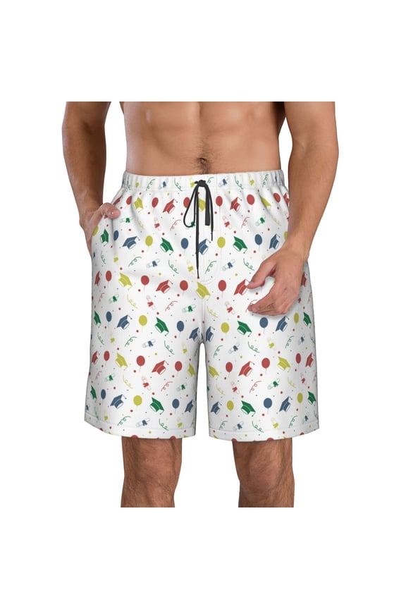 Happy Graduation Print Mens Swim Trunks Quick Dry Board Shorts,Breathable Hawaii Beach Shorts Swimwear Bathing Suits-Medium