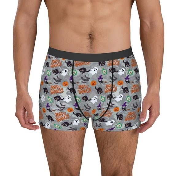 Logiee Happy Halloween Print Mens Boxer Briefs,Boxer Briefs for Men,Breathable Stretch Underwear,Boys Boxer Briefs-Small