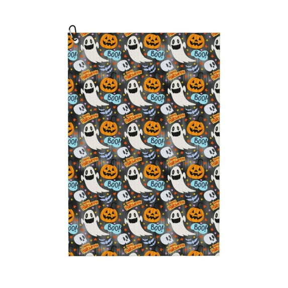 Logiee Happy Halloween2 Print Golf Towels,16" x 24" Portable Golf Towel for Golf Bag with Carabiner Clip to Quickly Remove Sand,Mud and Sweat