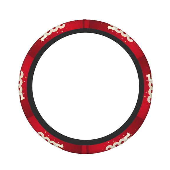 Logiee Happy New 2025 Year Print Breathable Elastic Steering Wheel Cover, Non-Slip Stretch Steering Wheel Protector,Universal 15 Inch Fit Auto, Suvs, Truck