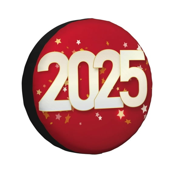Logiee Happy New 2025 Year Print Spare Tire Cover, Universal Wheel Protectors,Waterproof Dust-Proof UV Sun Wheel Tire Cover,Fit for SUV, RV, Travel Trailer, Truck-15 inch