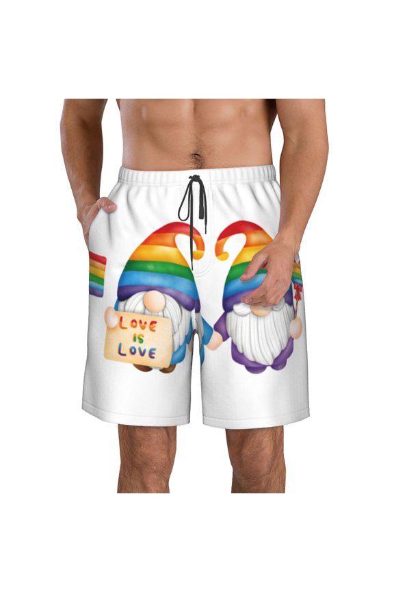 Happy Pride Gnome Print Mens Swim Trunks Quick Dry Board Shorts,Breathable Hawaii Beach Shorts Swimwear Bathing Suits-3X-Large