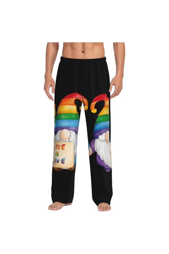 Happy Pride Gnome Print Pajama Pants for Men,Men’s Pajama Bottoms,Mens PJ Pants with Pockets & Button Fly-3X-Large
