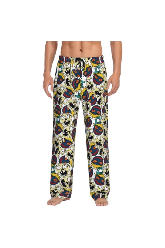 Happy Skeleton Print Pajama Pants for Men,Men’s Pajama Bottoms,Mens PJ Pants with Pockets & Button Fly-3X-Large