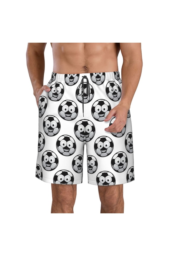 Happy Soccer Print Mens Swim Trunks Quick Dry Board Shorts,Breathable Hawaii Beach Shorts Swimwear Bathing Suits-XX-Large