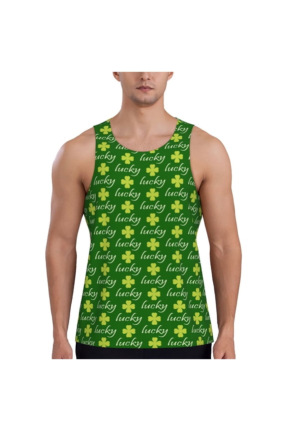 Happy St. Patrick's Day Print Men's Workout Tank Top,Quick Dry Workout Tank Top,Gym Muscle Tee,Fitness Bodybuilding Sleeveless T Shirt-Large