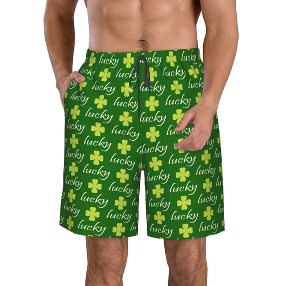 Logiee Happy St. Patrick's Day Print Mens Swim Trunks Quick Dry Board Shorts,Breathable Hawaii Beach Shorts Swimwear Bathing Suits-XX-Large