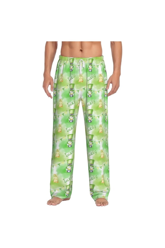 Happy St. Patrick's Day Print Pajama Pants for Men,Men’s Pajama Bottoms,Mens PJ Pants with Pockets & Button Fly-Large