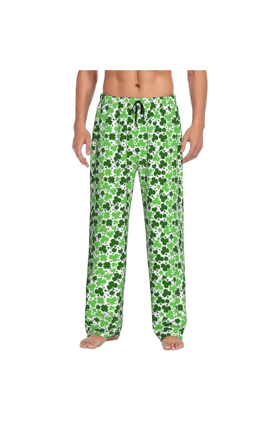 Happy St. Patrick's Day Print Pajama Pants for Men,Men’s Pajama Bottoms,Mens PJ Pants with Pockets & Button Fly-Medium