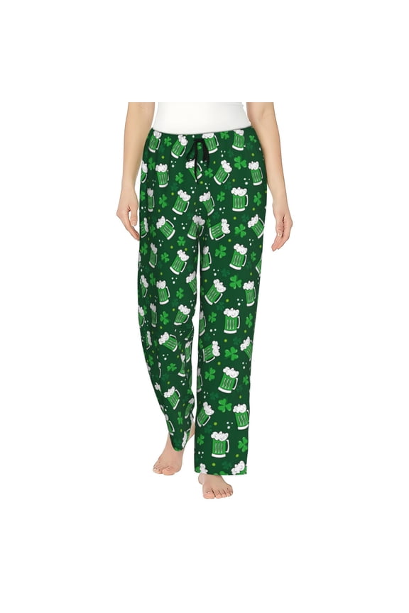 Happy St. Patrick's Day Print Women Pajama Pants,Comfy Pj Bottom with Pockets & Drawstring,Stretch Casual Sleepwear-XX-Large