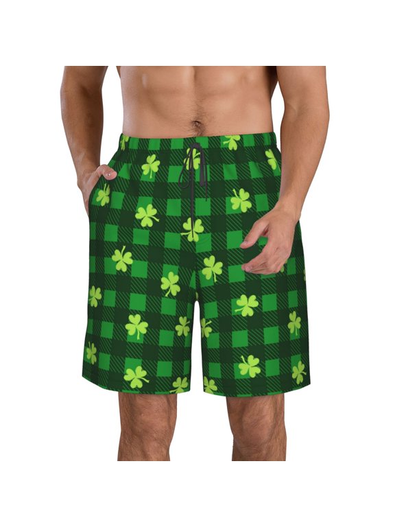 Happy St. Patrick's Day5 Print Mens Swim Trunks Quick Dry Board Shorts,Breathable Hawaii Beach Shorts Swimwear Bathing Suits-Large