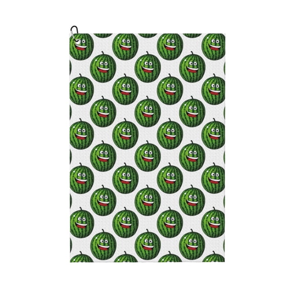 Logiee Happy Watermelon Print Golf Towels,16" x 24" Portable Golf Towel for Golf Bag with Carabiner Clip to Quickly Remove Sand,Mud and Sweat