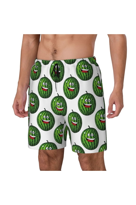 Happy Watermelon Print Men's Swim Trunk,Quick Dry Board Shorts ,Men's Swim Trunks with Compression Liner, Bathing Suits with Pockets-Small
