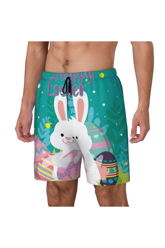 Happy easter Print Men's Swim Trunk,Quick Dry Board Shorts ,Men's Swim Trunks with Compression Liner, Bathing Suits with Pockets-XX-Large