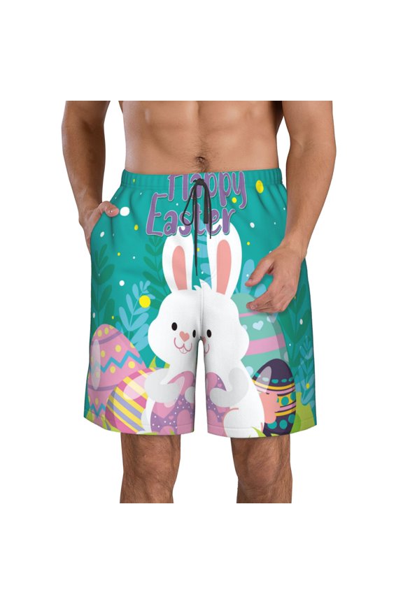 Happy easter Print Mens Swim Trunks Quick Dry Board Shorts,Breathable Hawaii Beach Shorts Swimwear Bathing Suits-Large