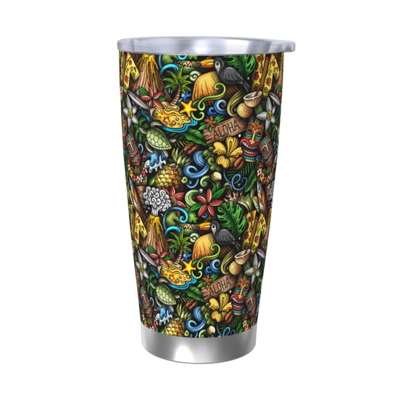 Logiee Hawaiian Culture Symbols Print 20OZ Car Cup with Lid, Stainless Steel Vacuum Insulated Double Wall Travel Tumbler, Durable Insulated Coffee Mug,Thermal Cup with Straw-Without Straw