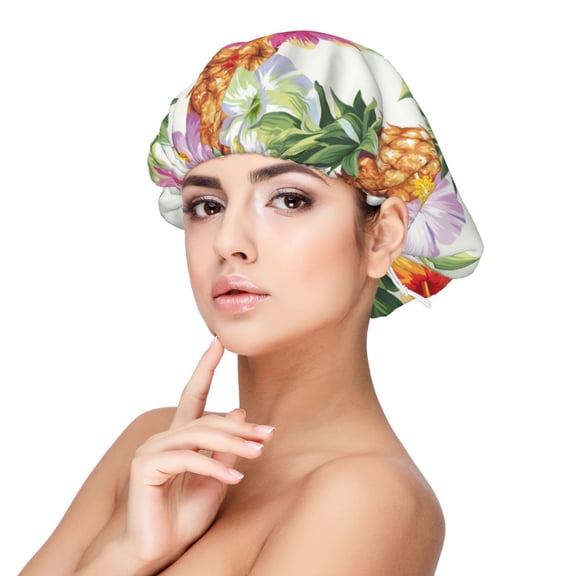 Logiee Hawaiian Pineappl Print Silk Bonnet Satin Bonnet for Sleeping Women and Men,Double Layer Hair Bonnet for Curly Braids Hair
