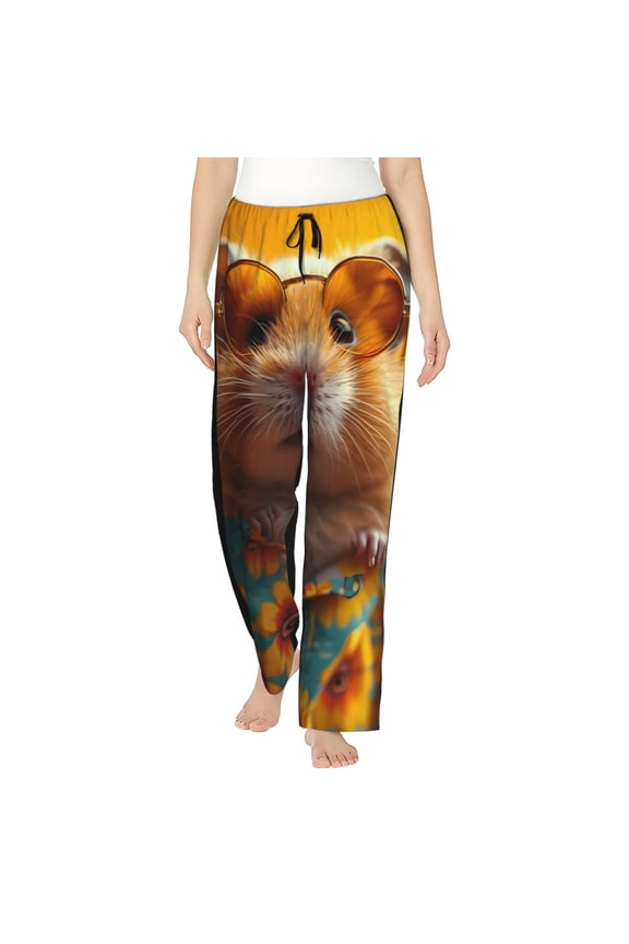 Hawaiian Style Guinea Pig Print Women Pajama Pants,Comfy Pj Bottom with Pockets & Drawstring,Stretch Casual Sleepwear-Medium