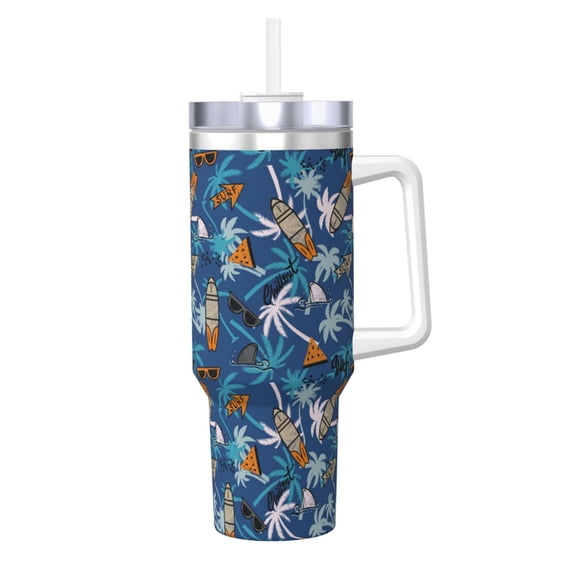 Logiee Hawaiian Style Print 40OZ Ice Bully Cup with Handle and Straw, Double Wall Stainless Steel Tumbler,Travel Coffee Cup with Lid, Summer Insulation and Cooling Cup