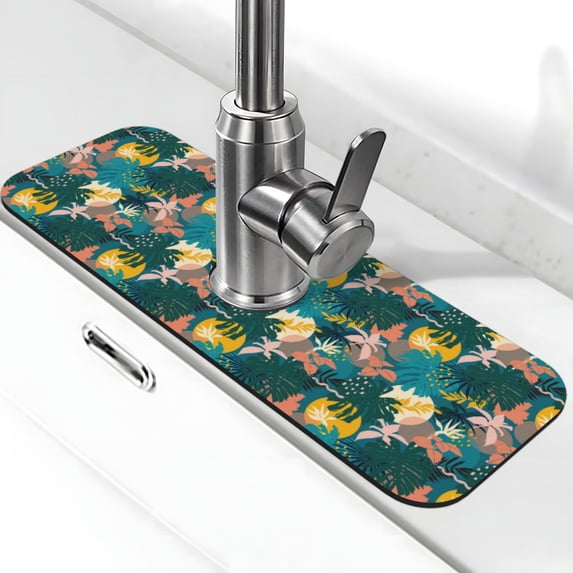 Logiee Hawaiian Style Print Kitchen Sink Splash Guard Faucet Mat for Splash Guard Behind Faucet Drip Catcher for Kitchen,Bathroom,Sink Mat,Dish Drying Mat,Bathroom-15" X 5.5"