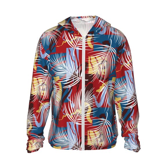 Logiee Hawaiian Style Print Men's Women Light Jacket Full Zip Sun Protection Hoodie Long Sleeve Sun Shirts for Men Hiking Fishing Zip Pockets-Medium