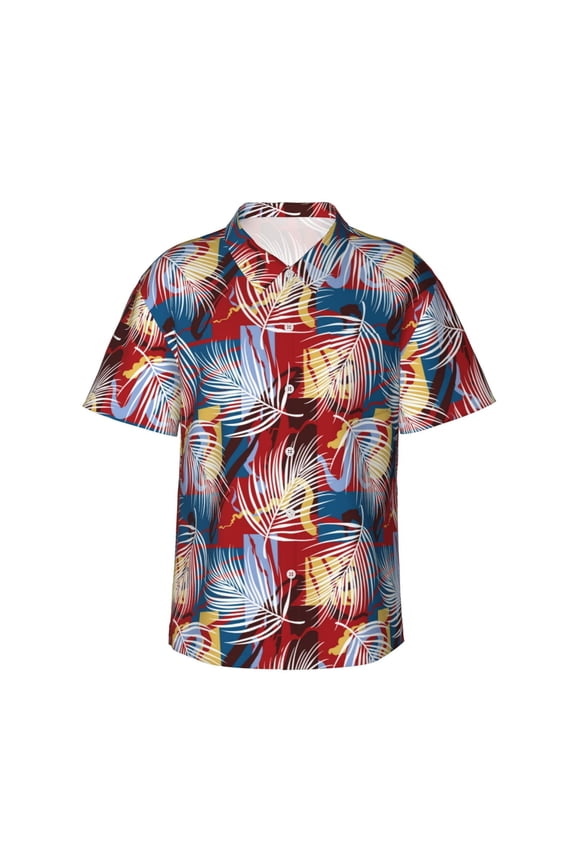 Hawaiian Style Print Mens Hawaiian Shirts,Loose-Fit Short Sleeve Button Down Tropical Aloha Beach Shirt,Summer Vacation Wedding Tops,Large