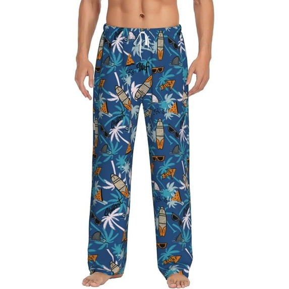 Logiee Hawaiian Style Print Pajama Pants for Men,Men’s Pajama Bottoms,Mens PJ Pants with Pockets & Button Fly-3X-Large