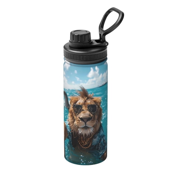 Logiee Hawaiian Swimming Lion Print Water Bottle,18oz Sports Insulated Kettle for Cycling Gym Basketball Outdoor, Suitable as a Present