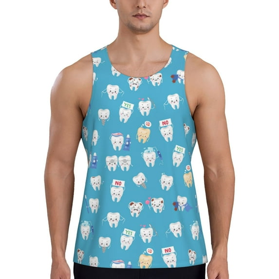 Logiee Healthy And Ill White Teeth Print Men's Workout Tank Top,Quick Dry Workout Tank Top,Gym Muscle Tee,Fitness Bodybuilding Sleeveless T Shirt-XX-Large