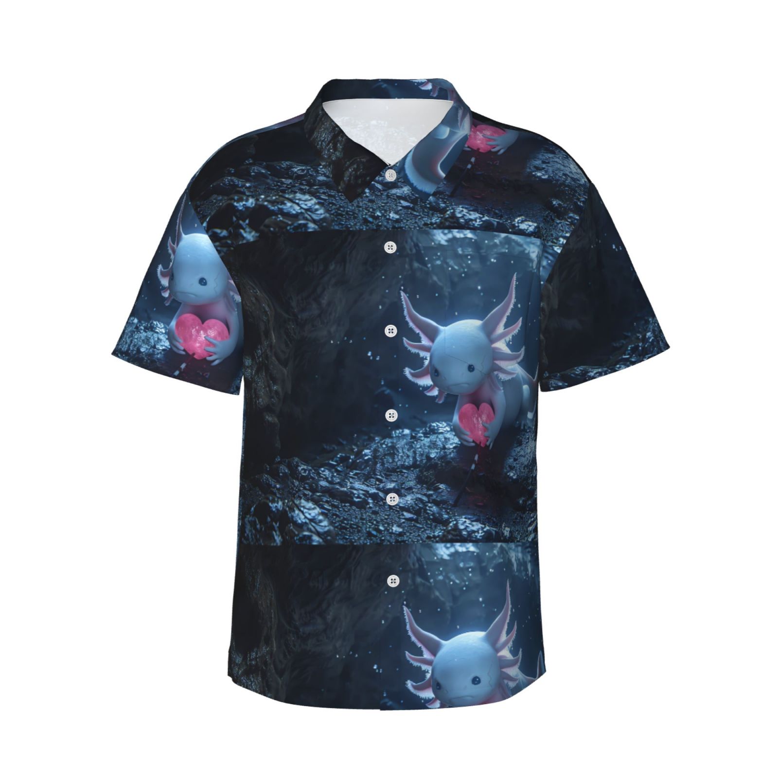 Logiee Heart Axolotl Print Mens Hawaiian Shirts,Loose-Fit Short Sleeve Button Down Tropical Aloha Beach Shirt,Summer Vacation Wedding Tops,Medium