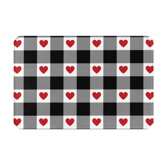 Logiee Heart Black Buffalo Plaid Gingham Print Welcome Mats for Entryway,Door Mat for Front Door,Entry Mat,Doormat for Garden, Garage, Patio, Home, Porch Decor