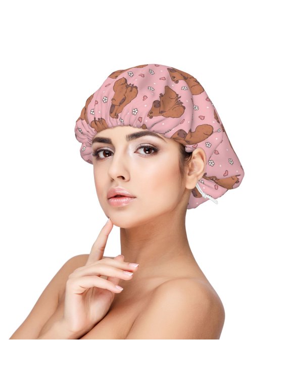 Heart Capybara Print Silk Bonnet Satin Bonnet for Sleeping Women and Men,Double Layer Hair Bonnet for Curly Braids Hair